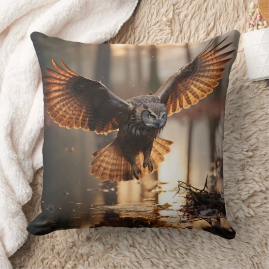日没にフクロウ クッション (ブランケット)