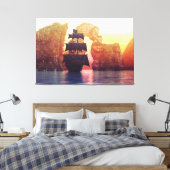 日没に島から海賊の船 キャンバスプリント (インサイチュ (寝室))