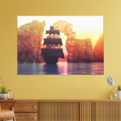 日没に島から海賊の船 キャンバスプリント (インサイチュ (リビング))