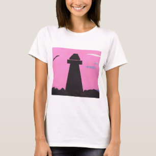日没に灯台シルエット付きTシャツ Tシャツ