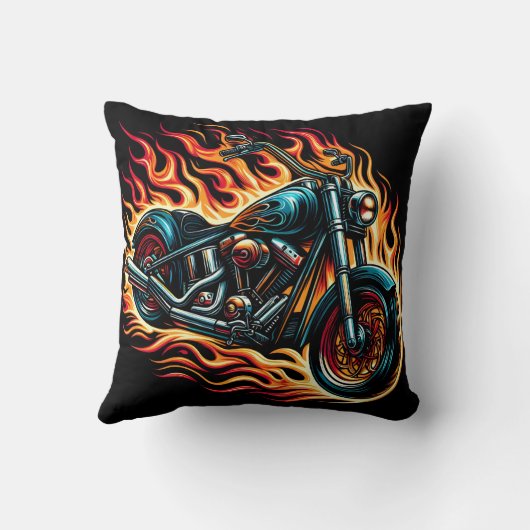 日没に炎を上げる炎の燃えるオートバイ クッション (裏面)