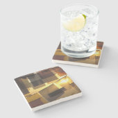 日没に祈りの言葉が旗を掲げ ストーンコースター (横)