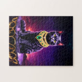 日没に緑の宝石をかぶった黒猫 ジグソーパズル (横)