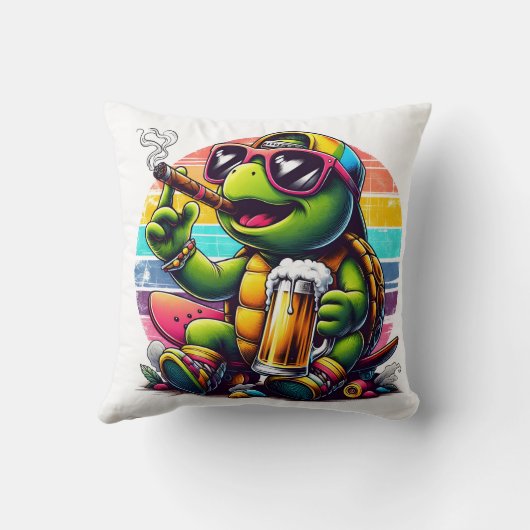 日没に輝く明るい亀 クッション (裏面)