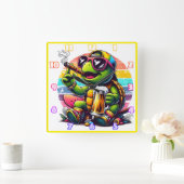 日没に輝く明るい亀 スクエア壁時計 (ホーム)