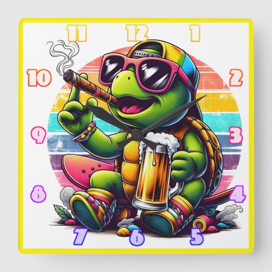 日没に輝く明るい亀 スクエア壁時計 (正面)