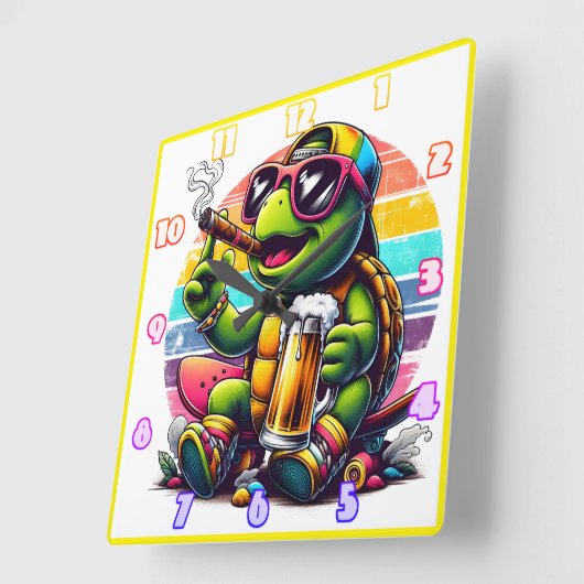 日没に輝く明るい亀 スクエア壁時計 (傾斜)