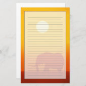 日没のアフリカゾウの歩く、ケニヤ 便箋 (正面/裏面)