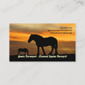 日没のウマ科のなセラピストの馬のシルエット 名刺 (裏面)