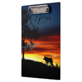 日没のオオカミと鳥と木の黒いシルエット クリップボード (左)