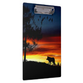 日没のオオカミと鳥と木の黒いシルエット クリップボード (右)