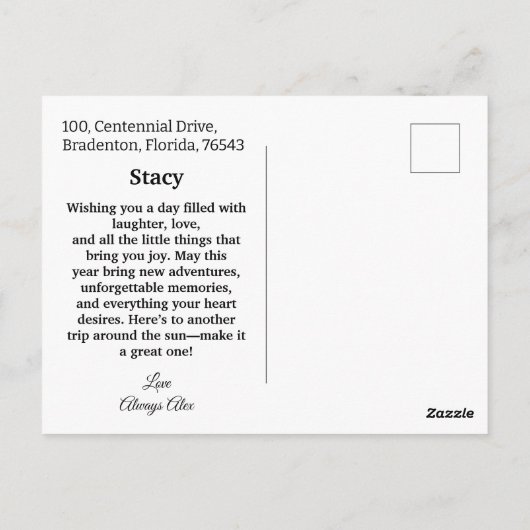 日没のカフェでの犬と女性のポストカード ポストカード (裏面)