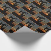 日没のギフト用包装紙の細字印刷の油ポンプジャック ラッピングペーパー (角)