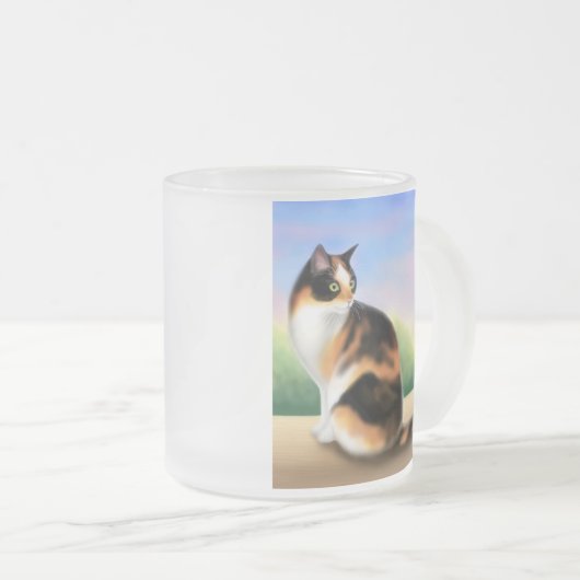 日没のコーヒー・マグの茶色のぶち猫 フロストグラスマグカップ (正面右)