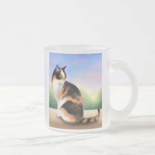 日没のコーヒー・マグの茶色のぶち猫 フロストグラスマグカップ (右)