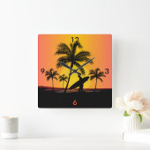 日没のサーファー スクエア壁時計 (ホーム)