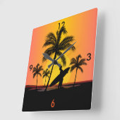 日没のサーファー スクエア壁時計 (傾斜)