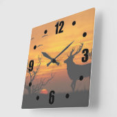 日没のシカのシルエット スクエア壁時計 (傾斜)