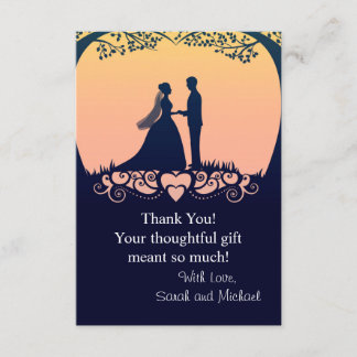 日没のシルエットの花嫁の新郎の結婚式は感謝していしています サンキューカード