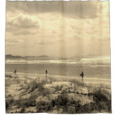 日没のセピア色の波のビーチのシャワー・カーテン シャワーカーテン (正面)