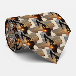 日没のテキサス州の油ポンプジャック ネクタイ