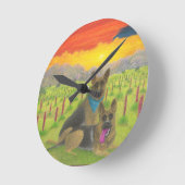日没のドイツの羊飼い ラウンド壁時計 (傾斜)