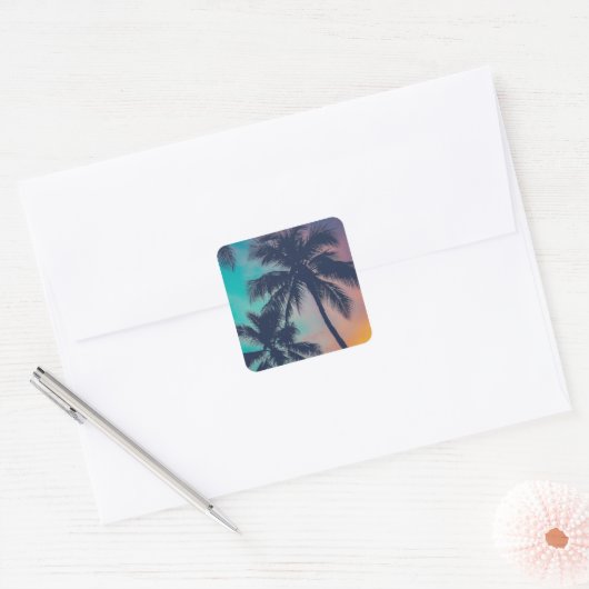 日没のハワイのヤシの木 スクエアシール (封筒)