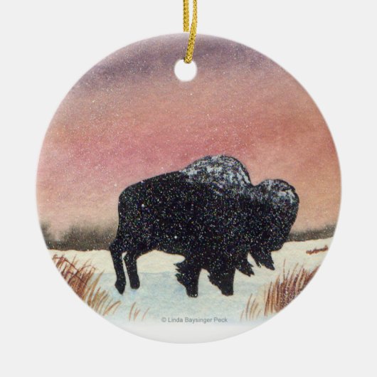 日没のバッファローの絵画 セラミックオーナメント (正面)