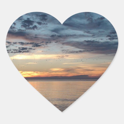 日没のビーチと海写真のシール ハートシール (正面)