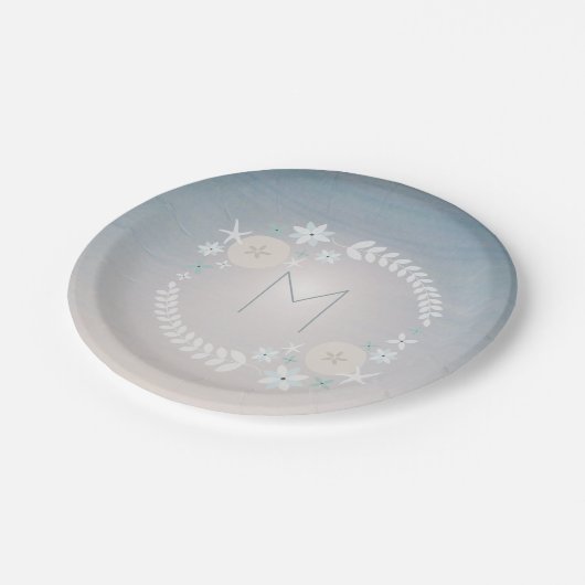 日没のビーチのリースのモノグラム ペーパープレート (アングル)