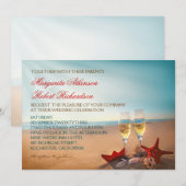 日没のビーチのロマンチックな結婚式招待状 招待状 (正面/裏面)