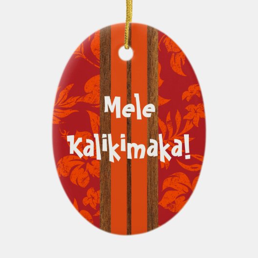 日没のビーチのヴィンテージのサーフボードのオーナメント セラミックオーナメント (正面)