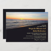 日没のビーチの海の結婚式招待状 招待状 (正面/裏面)