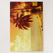 日没のビーチの熱帯ヤシの木 ジグソーパズル (縦)