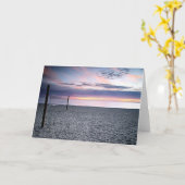 日没のビーチバレーの挨拶状 カード (黄色い花)