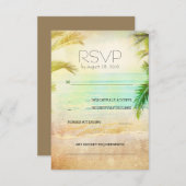 日没のビーチロマンチックな結婚RSVPのカード 出欠カード (正面/裏面)