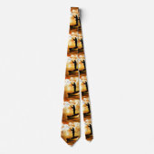 日没のボートの魚釣りの漁師 ネクタイ (正面)