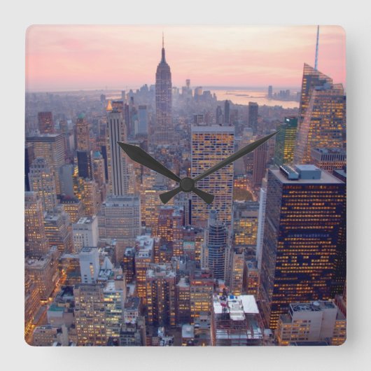 日没のマンハッタンの広い眺め スクエア壁時計 (正面)