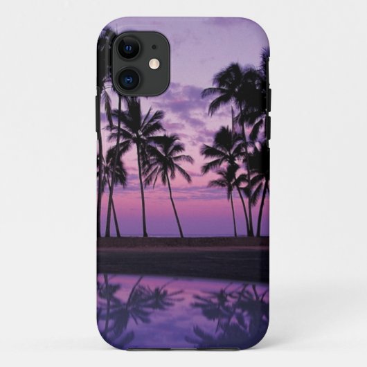 日没のヤシの木のカラフルな場面 Case-Mate iPhoneケース (裏面)