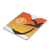 日没のヤシの木の太陽の熱帯オレンジ芸術を浜に引き上げて下さい タイル (側面)