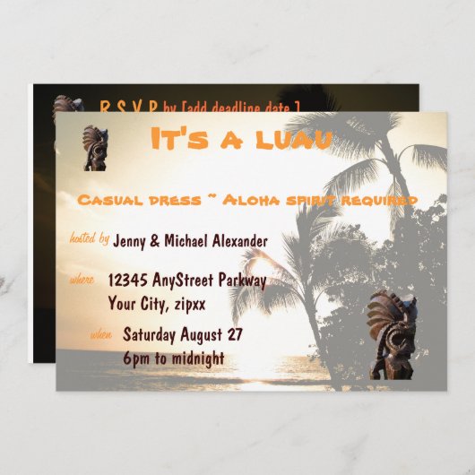 日没のルアウ(ハワイ式宴会)のパーティー 招待状 (正面/裏面)