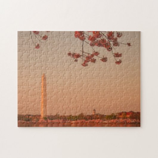 日没のワシントン記念塔の桜 ジグソーパズル (横)