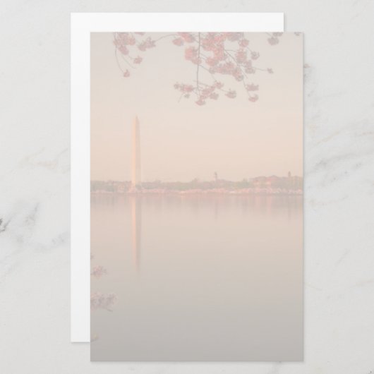 日没のワシントン記念塔の桜 便箋 (正面/裏面)