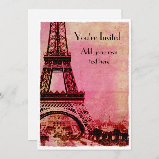 日没のヴィンテージのスタイルのエッフェル塔 招待状 (正面/裏面)