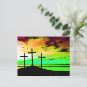 日没の丘の上の十カラフル字架は良い ポストカード (スタンド正面)