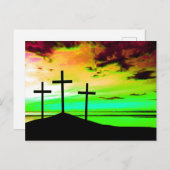 日没の丘の上の十カラフル字架は良い ポストカード (正面/裏面)