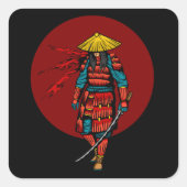 日没の侍と刀 スクエアシール (正面)