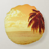 日没の円形の枕の熱帯ヤシの木 ラウンドクッション (裏面)