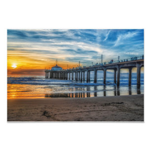 日没の写真のプリントのManhattan Beach桟橋 フォトプリント