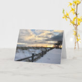 日没の冬のビーチのブランクの挨拶状 カード (黄色い花)